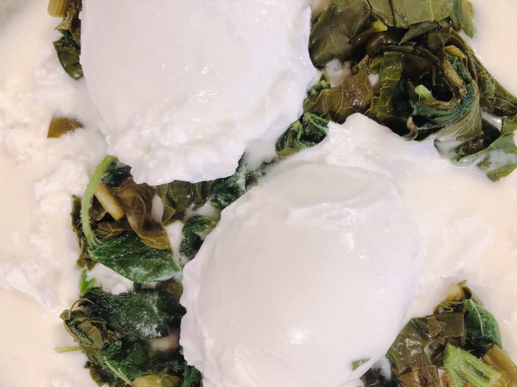 poached eggs and nettles 